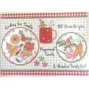 Christmas Placemats Vinyl Foam Back Cookies Cocoa for Santa Reindeer Set of 4